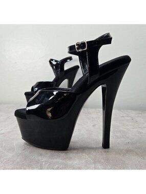 Pleaser Stiletto Ultra High Heels Sz 6 Black Patent Leather Platform Dancer Pump